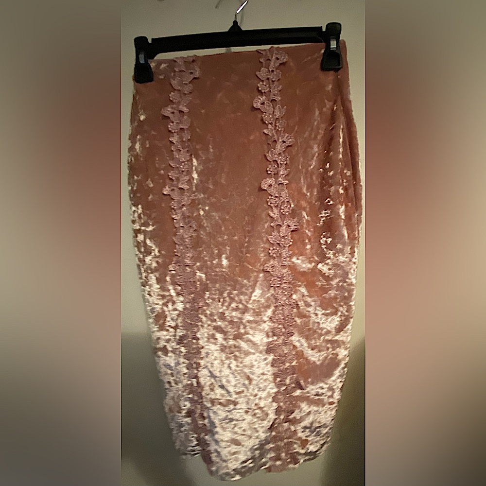Charlotte Russe Light Pink/Blush Pink Lace Bodycon Skirt with Slit in back